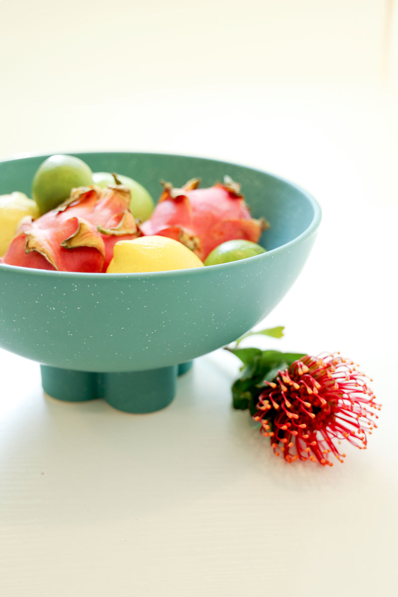 Large Speckled Teal Compote Bowl