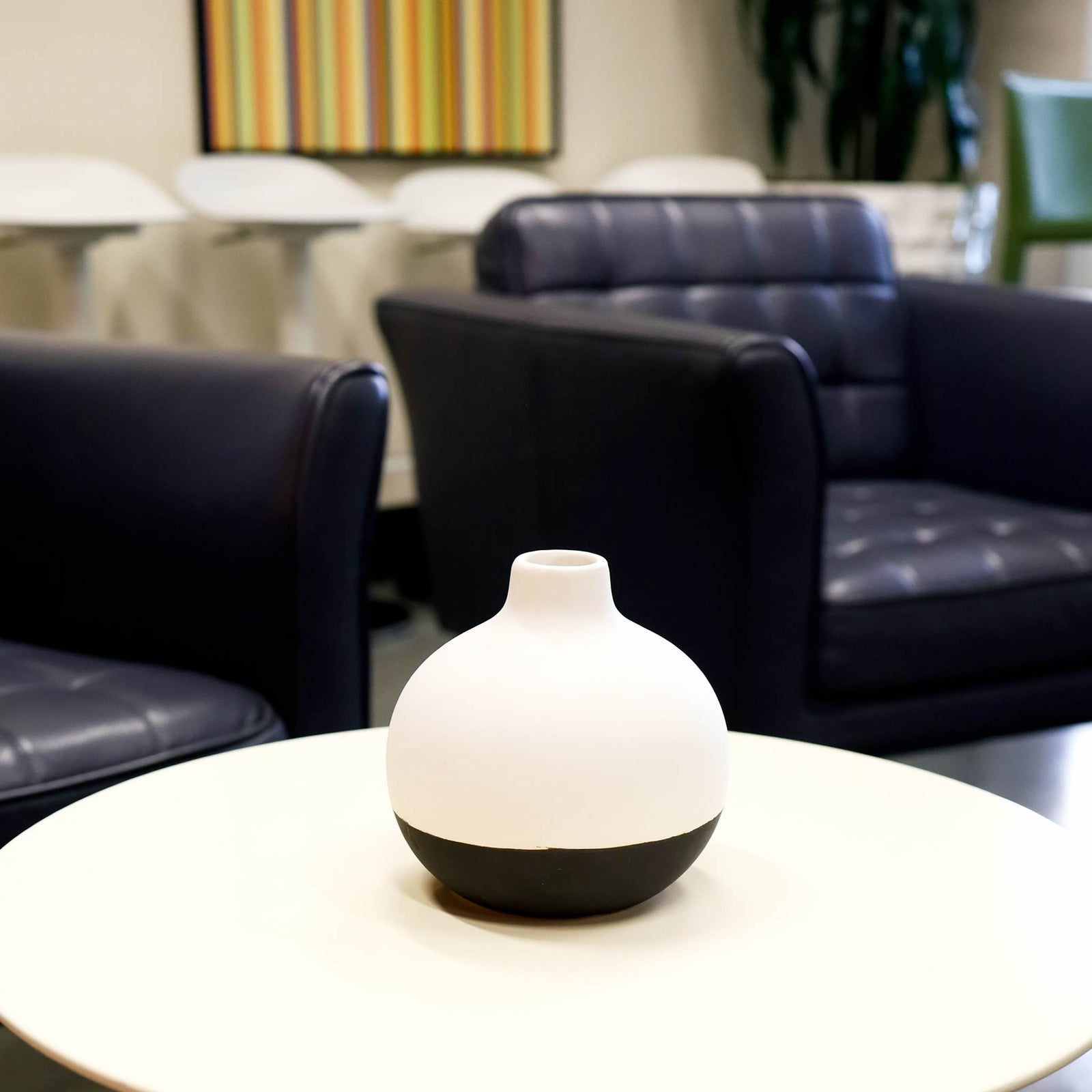 Black and White Round Two-Tone Vase - Modern Matte Stoneware